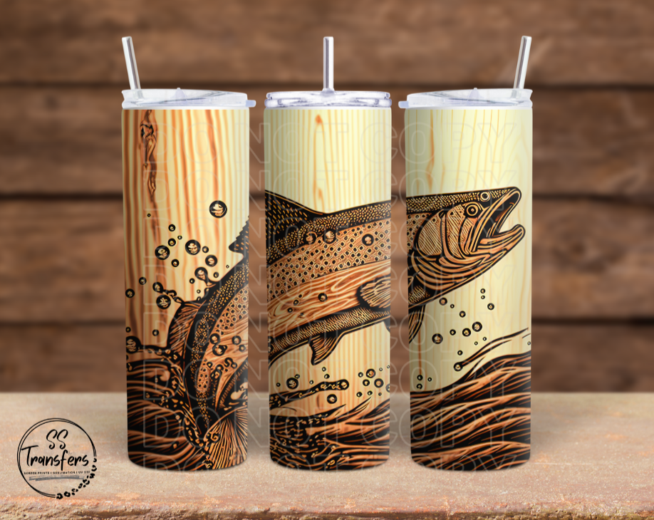 Wood Carved Fish Sub Tumbler Transfer