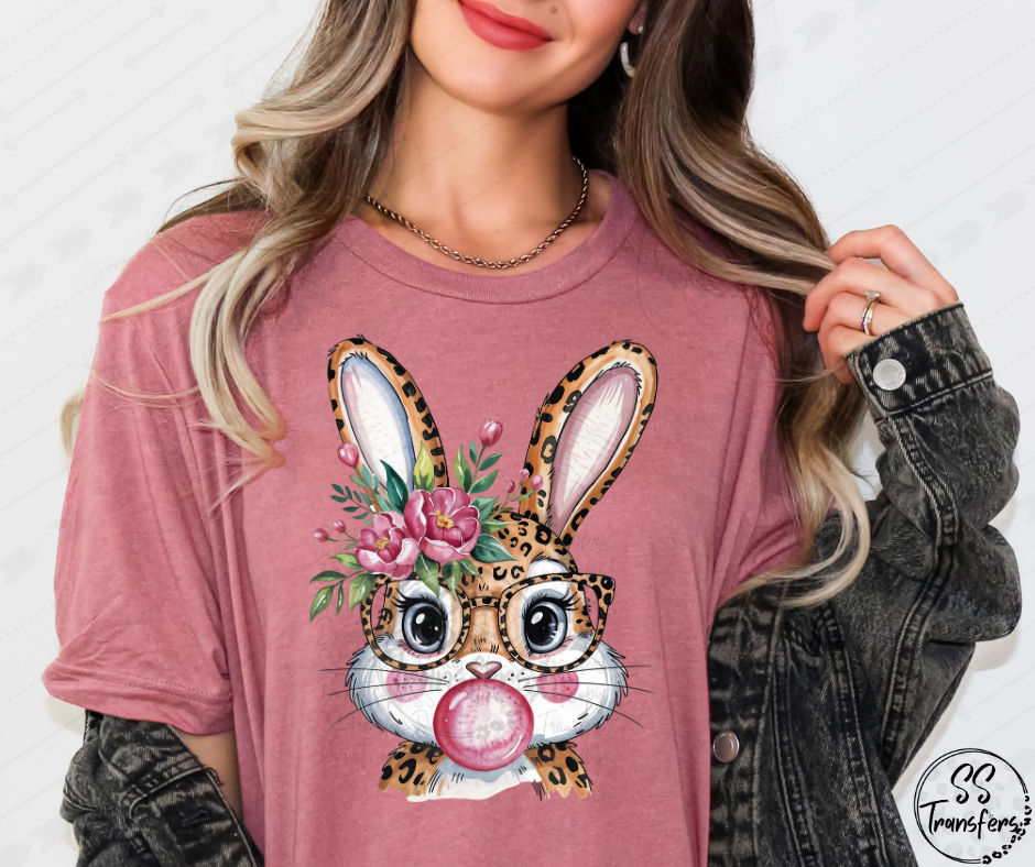 Leopard Bubblegum Bunny DTF Transfer