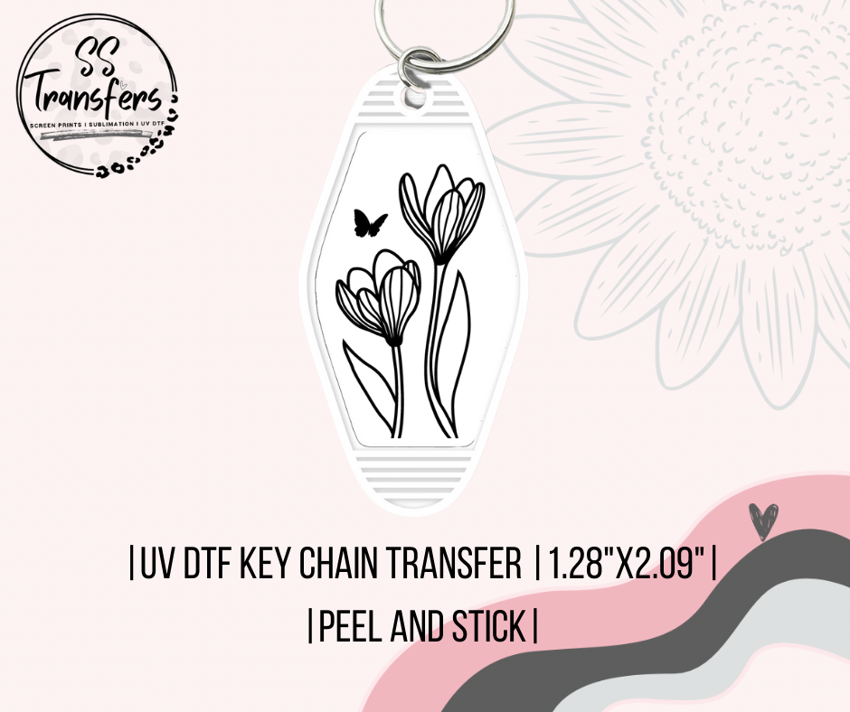 Flower Outline UV Motel Keychain