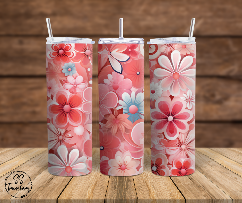 Pink & White Flowers Sub Tumbler Transfer