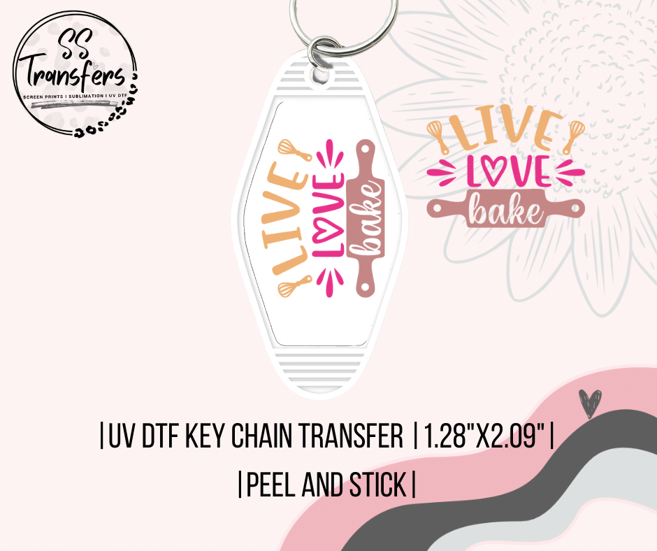 Live, Love, Bake UV Motel Keychain
