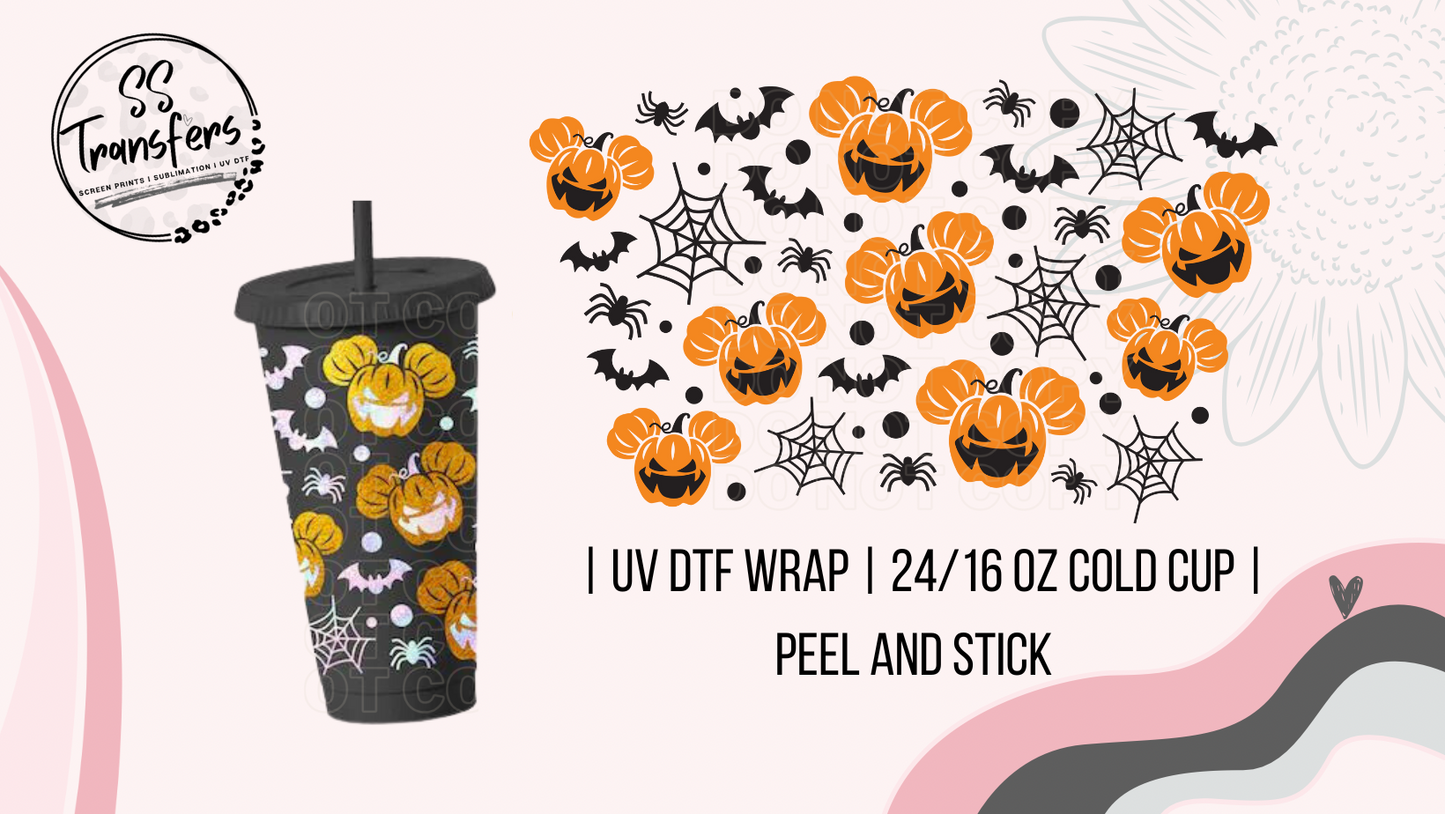 Pumpkin Mouse Ears & Spiders Cold Cup UV Wrap