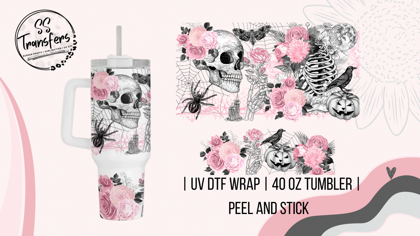 Pink Floral Skull 40oz UV Wrap