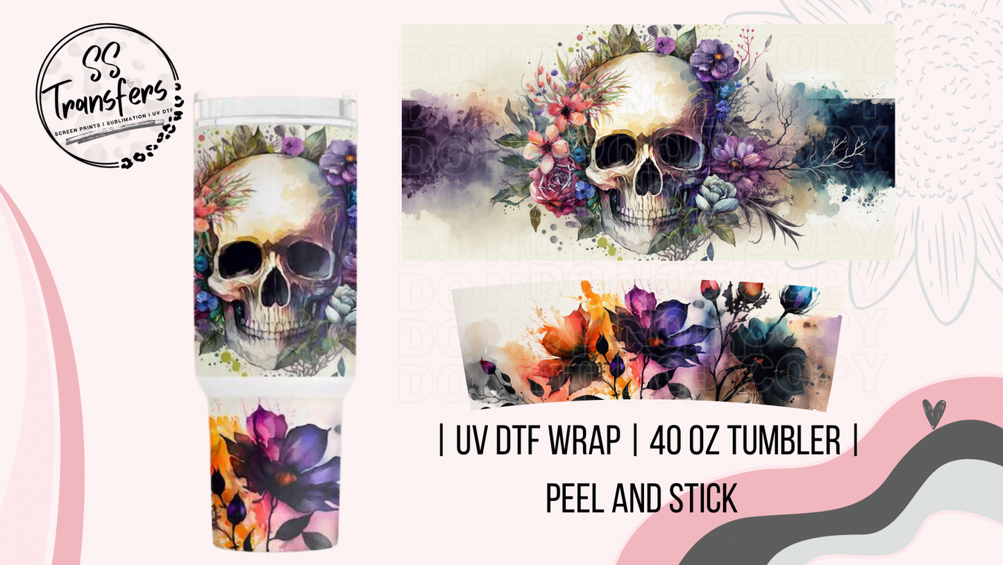 Watercolor Flower Skull 40oz UV Wrap
