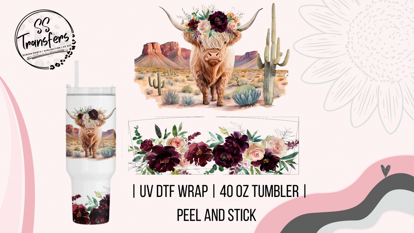 Floral Desert Longhorn 40oz UV Wrap
