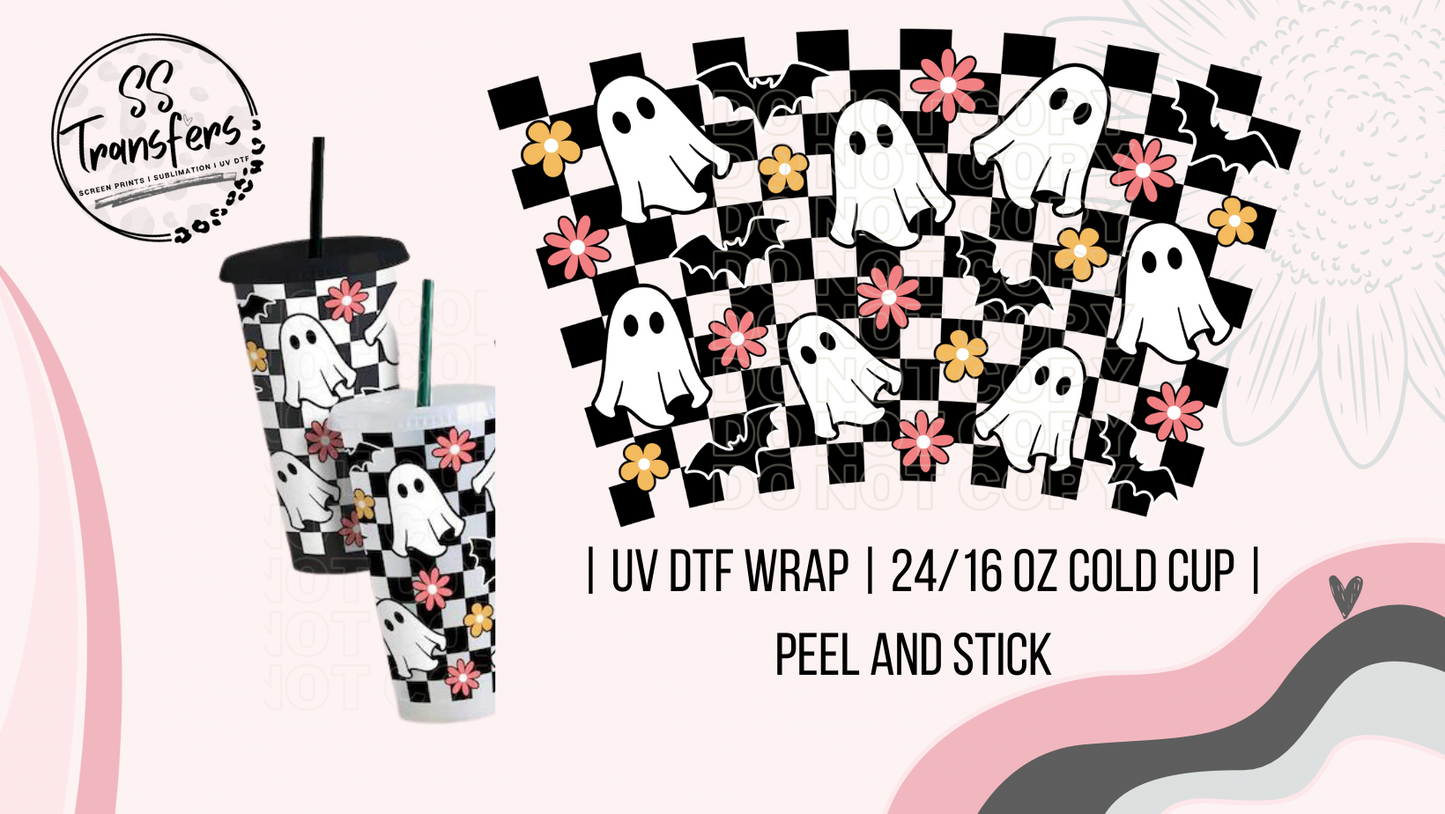Daisy Checkered Ghost Cold Cup UV Wrap