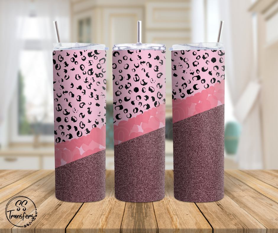 Leopard & Glitter Diagonal Hearts Sub Tumbler Transfer