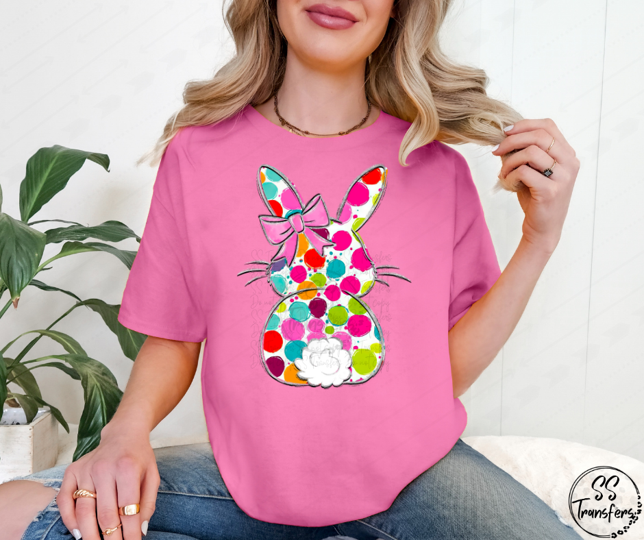 Colored Polka Dot Bunny DTF Transfer