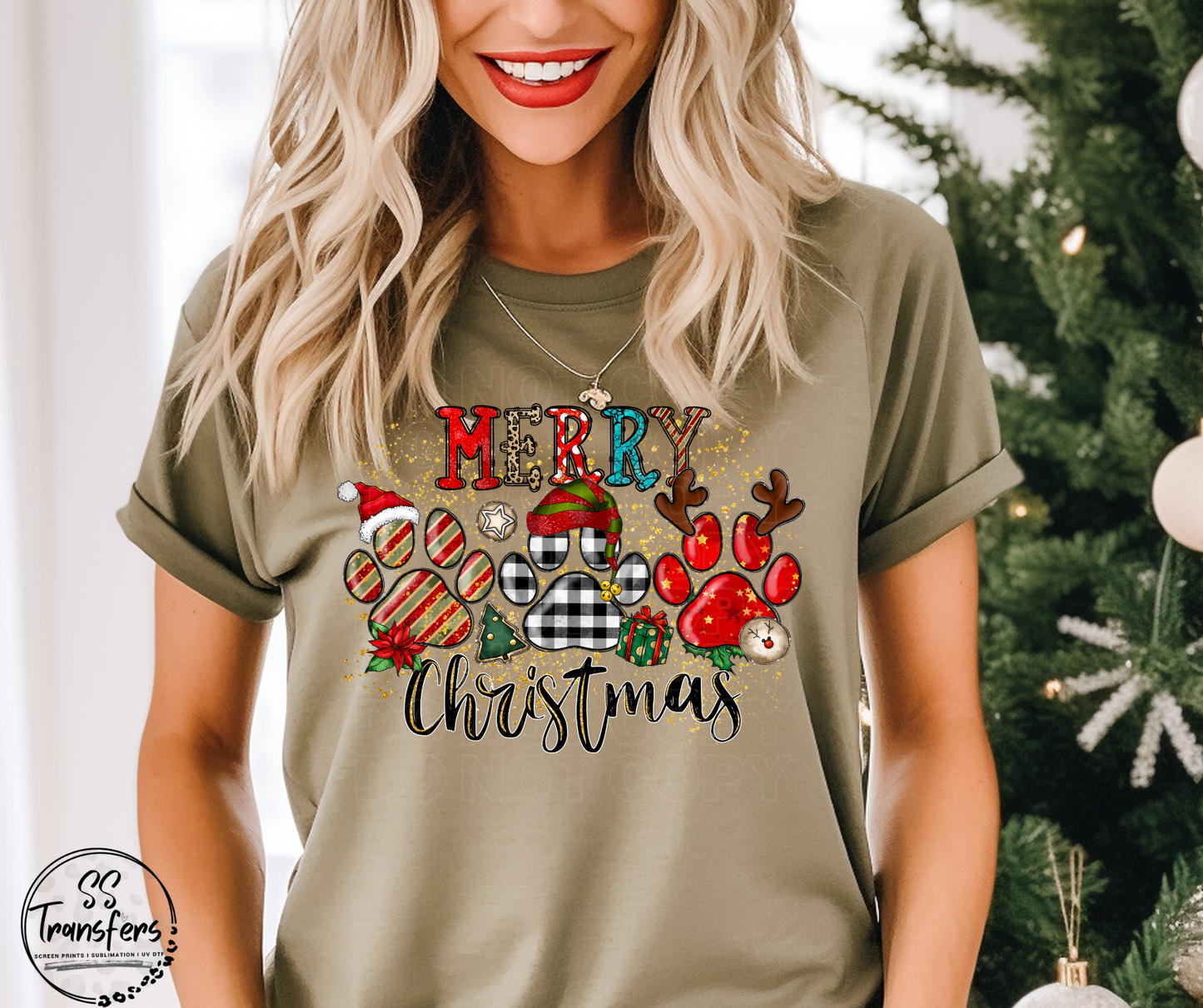 Merry Christmas Paws DTF Transfer