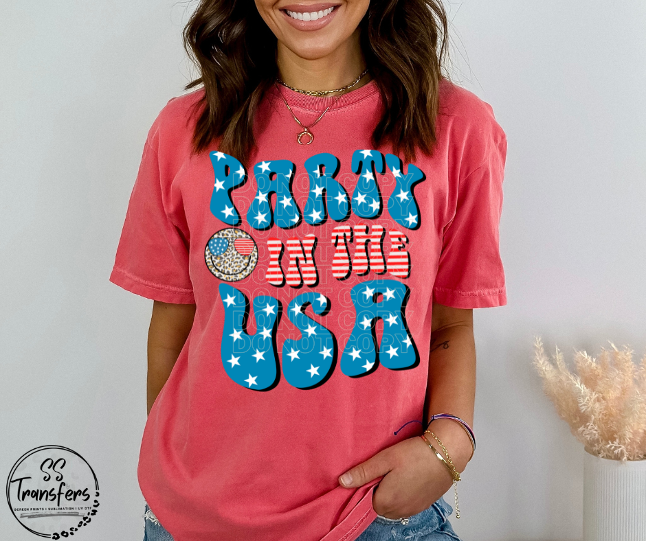 Party in the USA Leopard Smiley DTF Transfer
