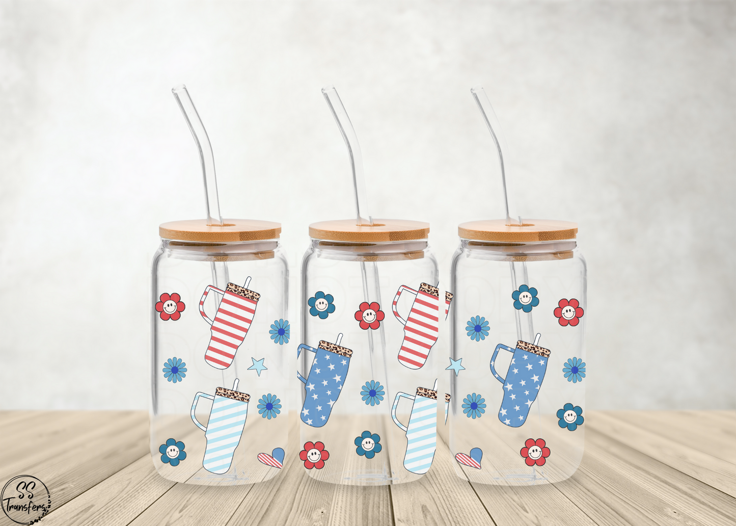 Patriotic Stars & Stripes Cups Libbey UV Wrap