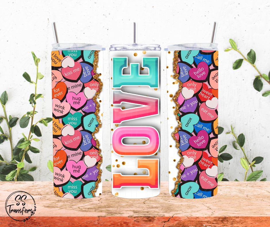 Love Candy Hearts Sub Tumbler Transfer