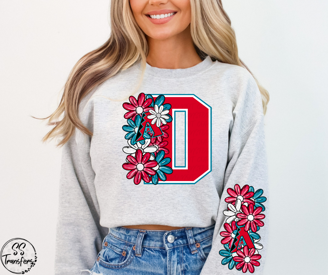 Floral Baseball Letter (multiple team choices) DTF Transfer