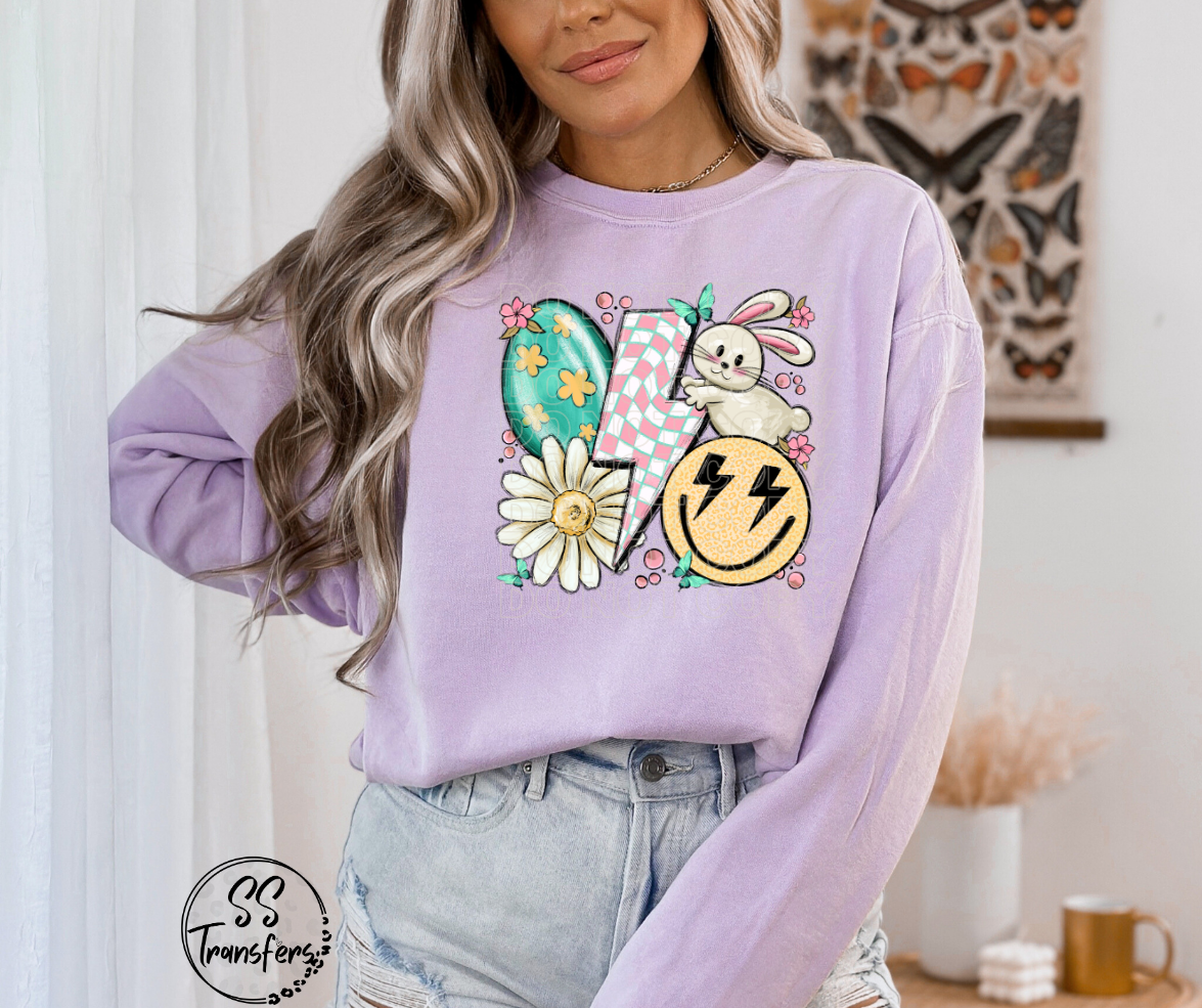 Checkered Lightening Easter Collage DTF Transfer