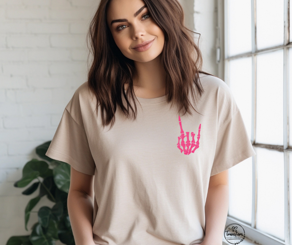 Pink Rocker Skelly Hand Pocket DTF Transfer