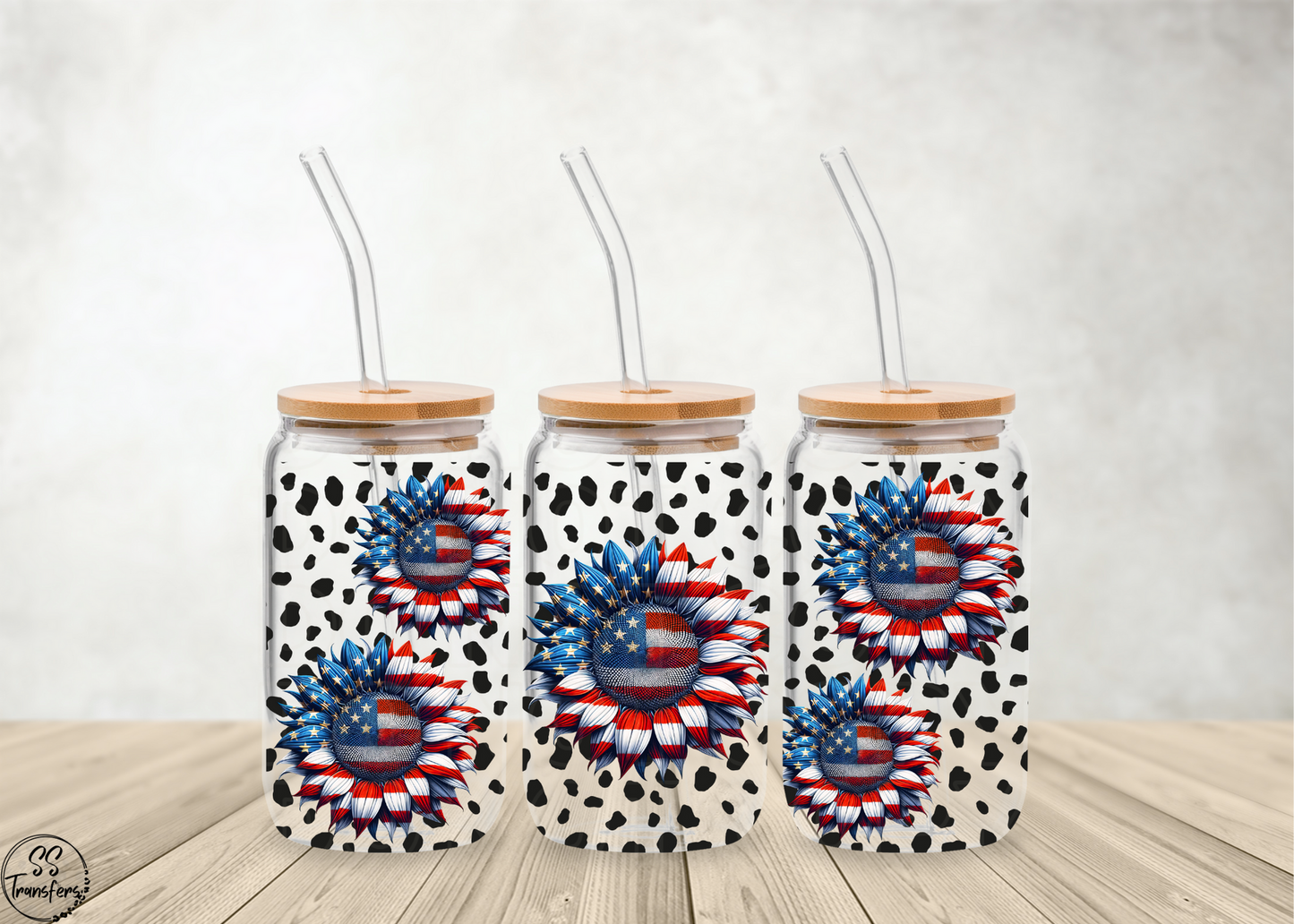 Patriotic Flowers and Dalmatian Print Libbey UV Wrap