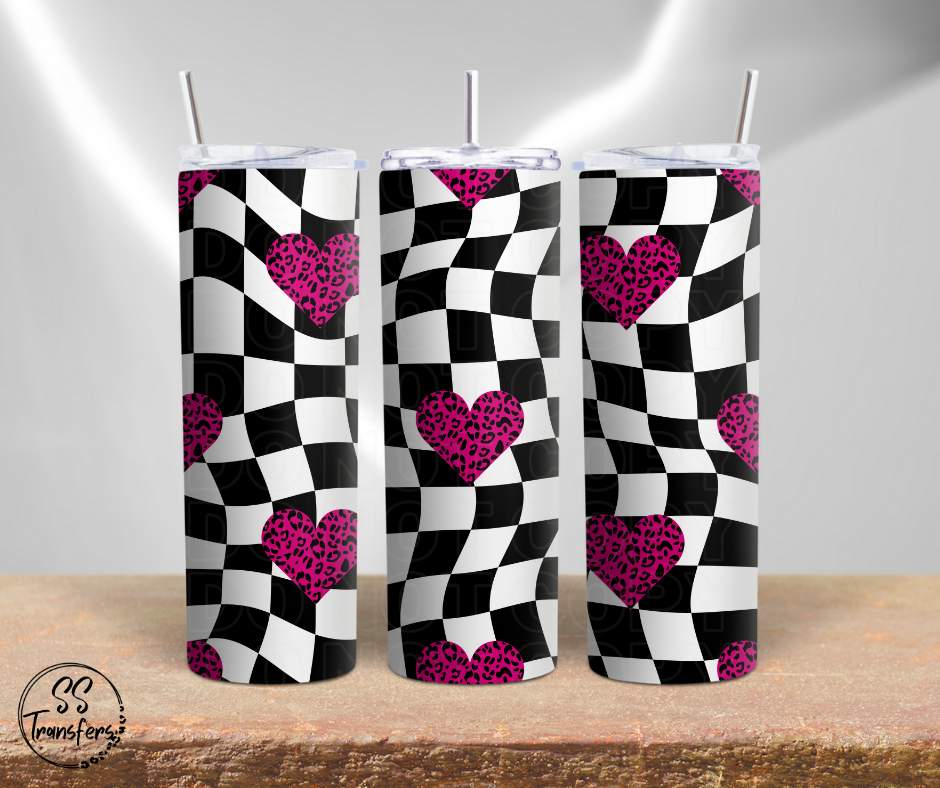 Checkered Leopard Hearts Sub Tumbler Transfer