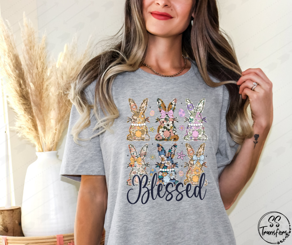 Blessed Floral Bunnies DTF Transfer