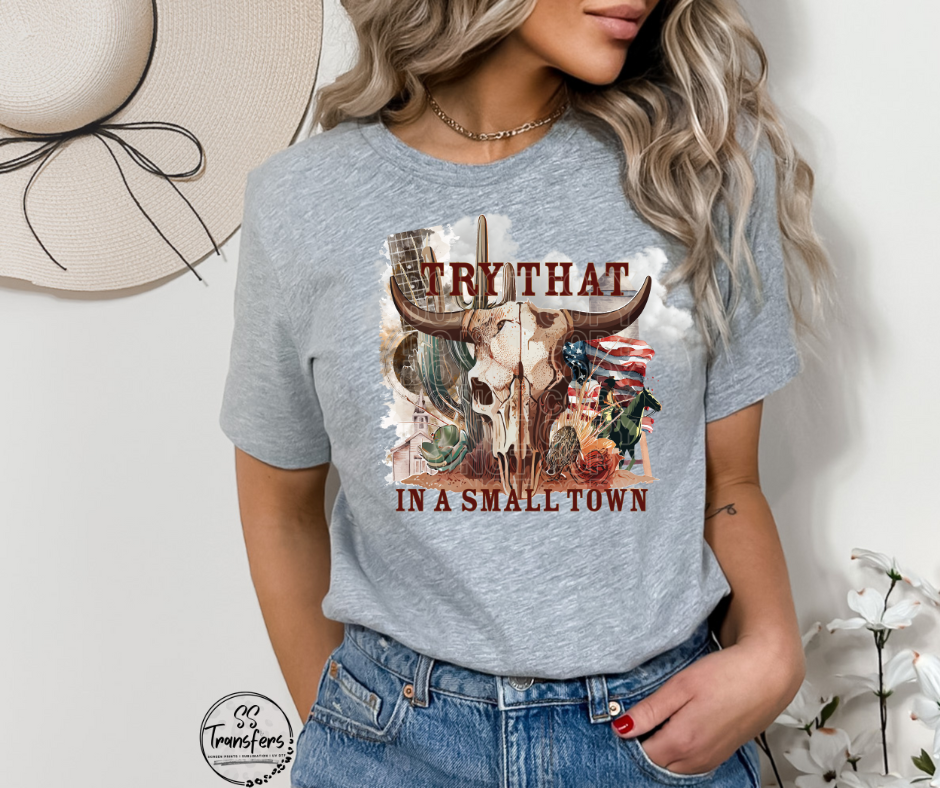 Small Town Floral Longhorn DTF Transfer