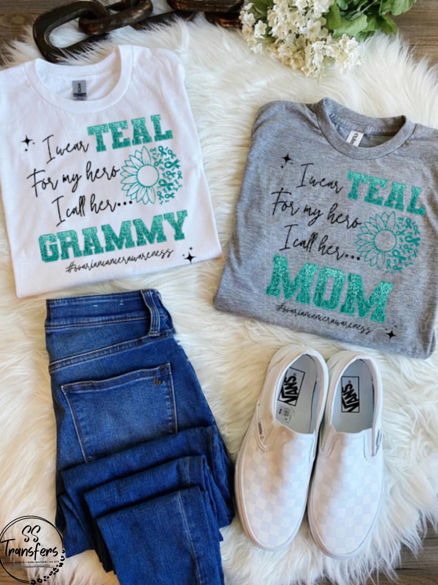 Ovarian Teal Sequins My Hero….(multiple options) DTF Transfer