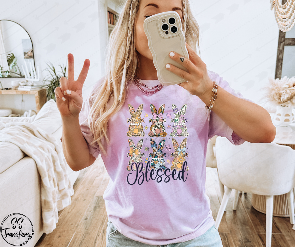 Blessed Floral Bunnies DTF Transfer
