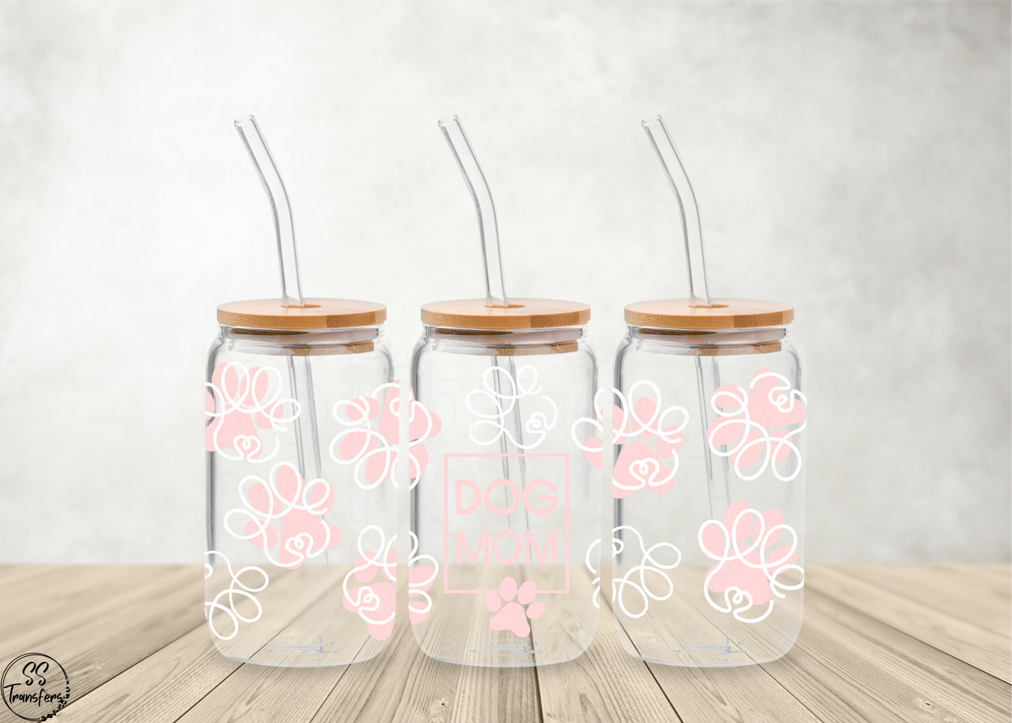 Dog Mom Pink Paw Print Libbey UV Wrap