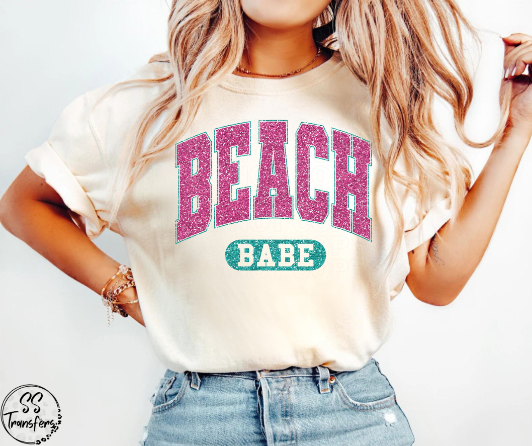 Beach Babe Faux Glitter DTF Transfer