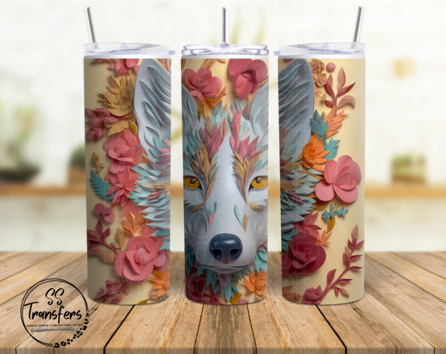 Floral White Fox (Multiple Colors) Sub Tumbler Transfer