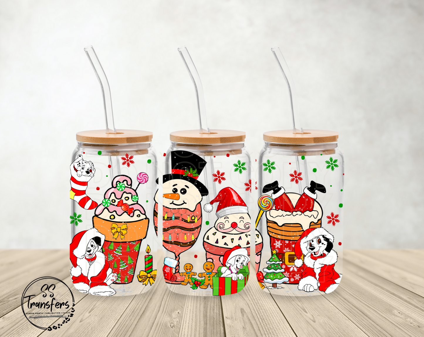 Dalmation Christmas Cups Libbey UV Wrap