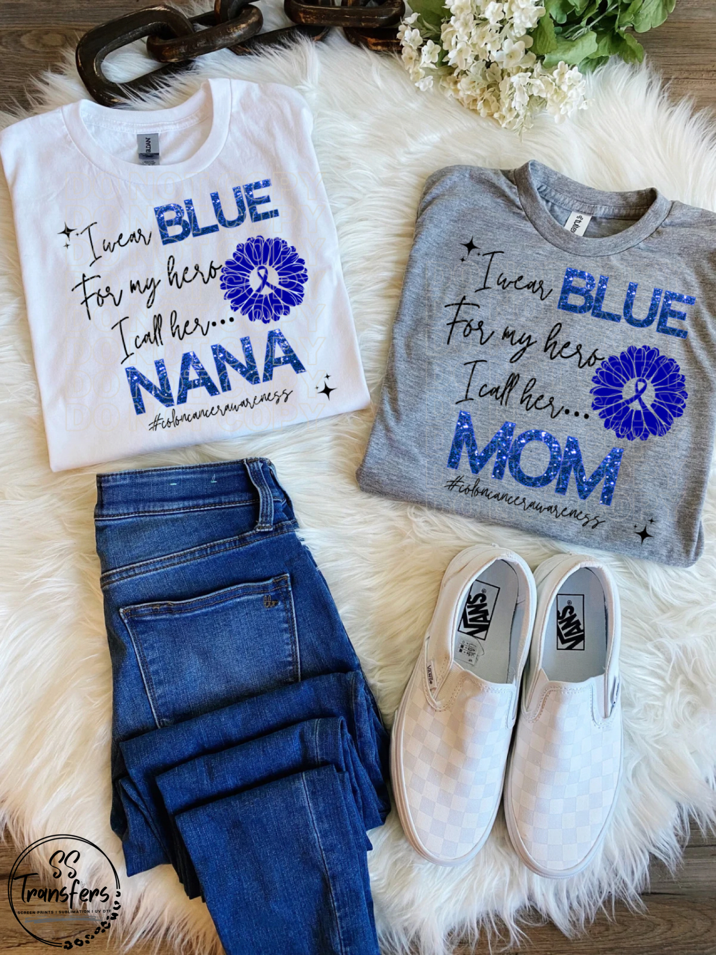 Colon Cancer Blue Sequins My Hero….(multiple options) DTF Transfer