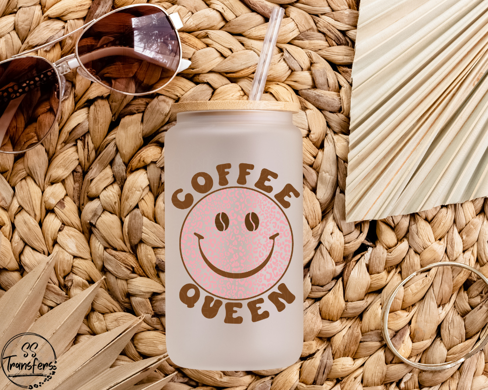 Coffee Queen Smiley UV Decal