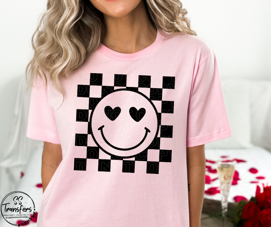 Checkered Love Happy Face (Multiple Options) DTF Transfer