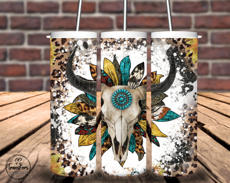 Turquoise/Leopard Longhorn Sub Tumbler Transfer