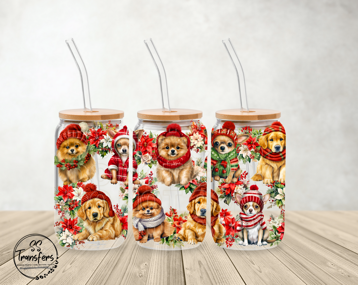 Christmas Dogs Libbey UV Wrap