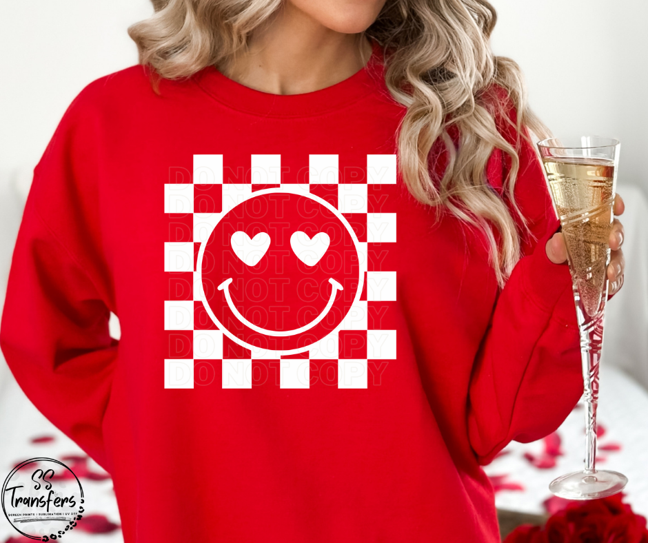 Checkered Love Happy Face (Multiple Options) DTF Transfer