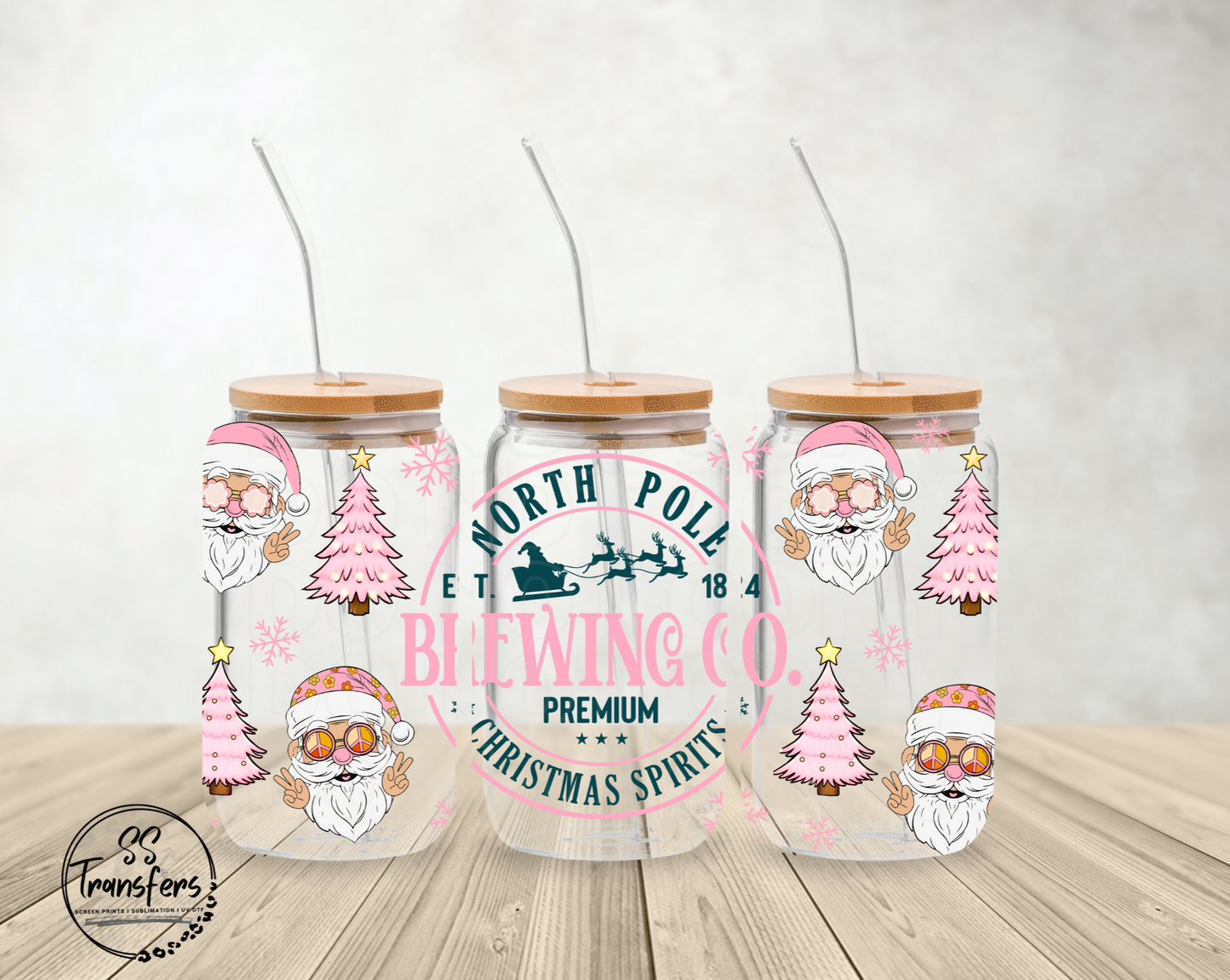 Pink Santa North Pole Libbey UV Wrap