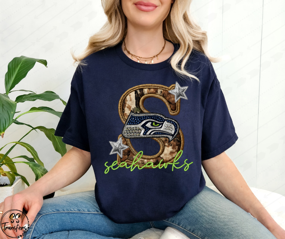 S Hawks Camo Faux Embroidered DTF Transfer
