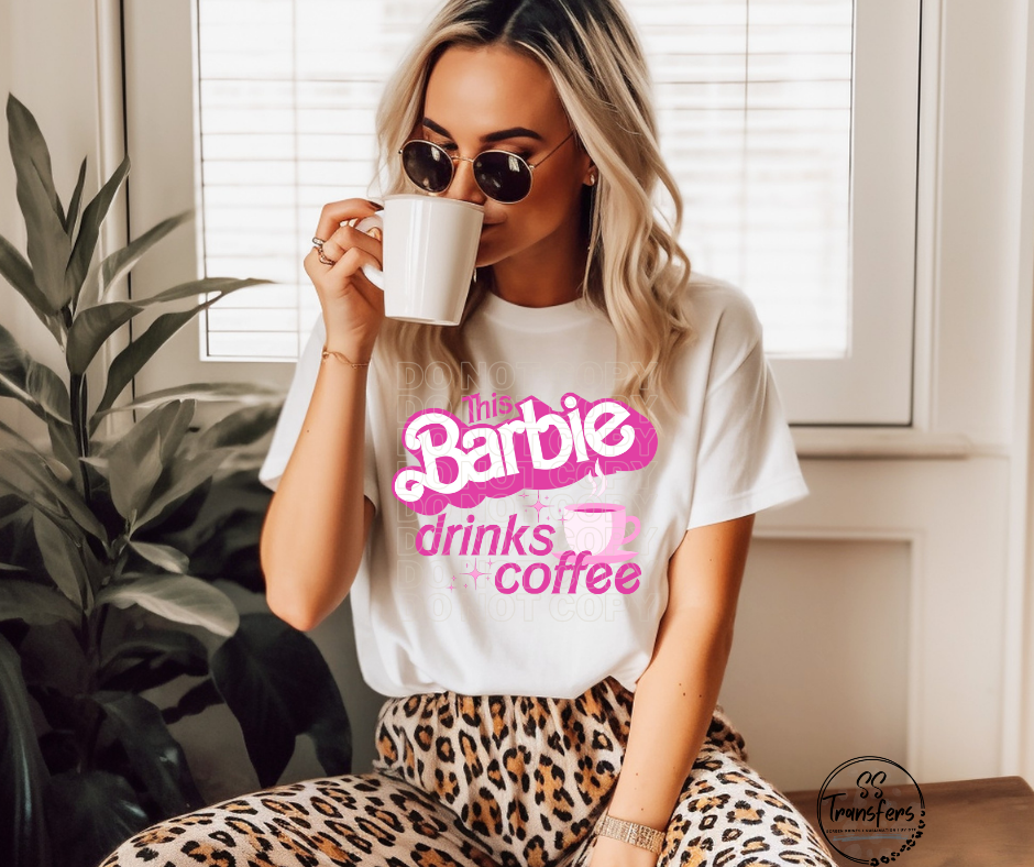 Doll Drinks Coffee DTF Transfer
