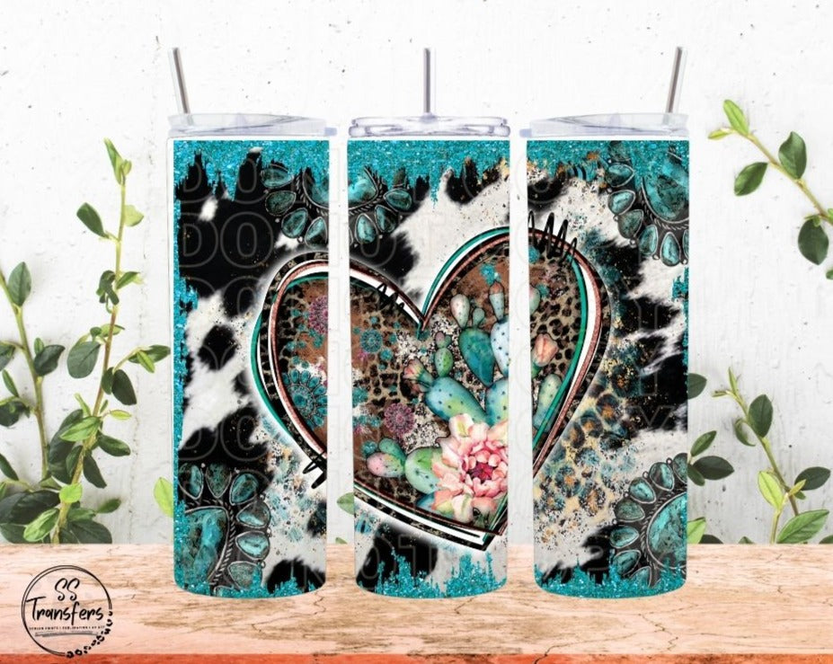 Turquoise & Cactus Heart Sub Tumbler Transfer