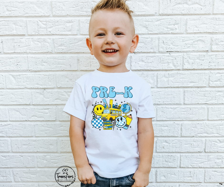 Blue Checkered School Grades (Pre-K-6th grade) Kids DTF Transfer