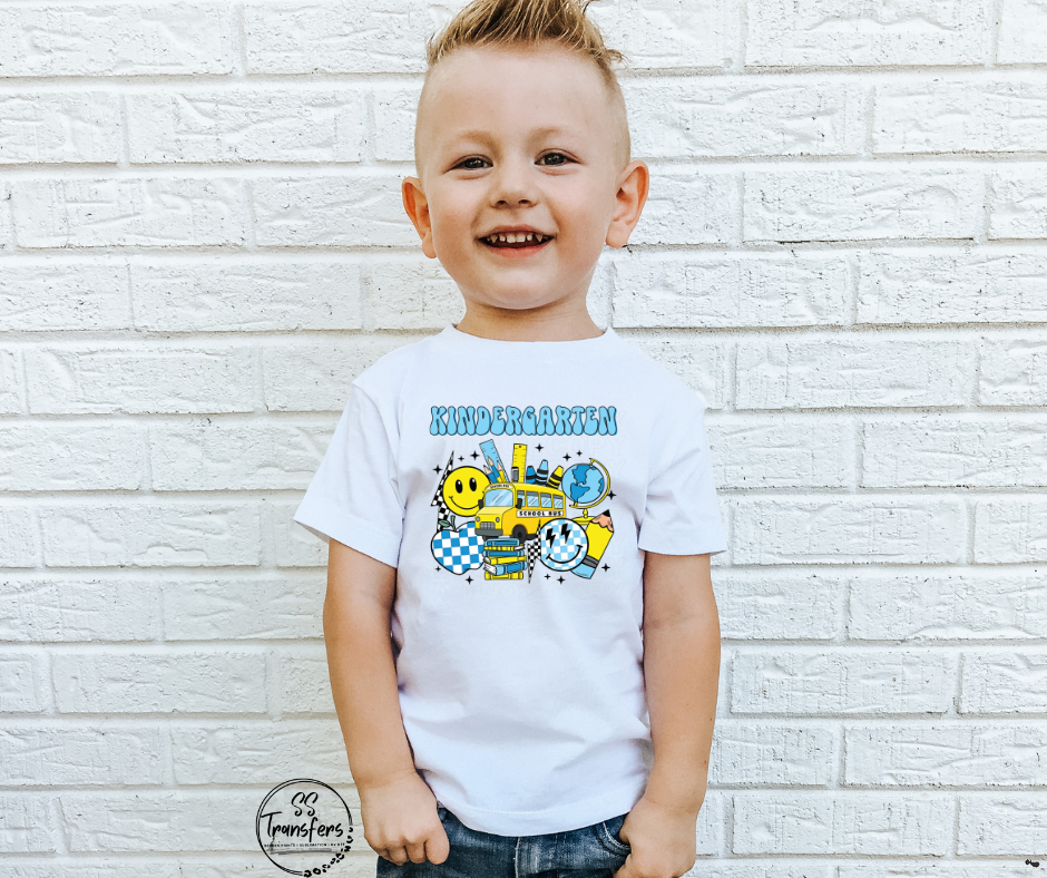 Blue Checkered School Grades (Pre-K-6th grade) Kids DTF Transfer