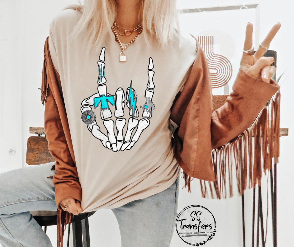 Skellie Hand w/Turquoise Rings DTF Transfer