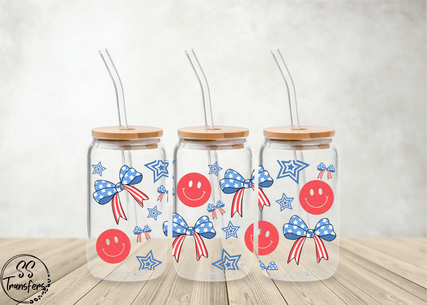 Patriotic Smiles and Bows Libbey UV Wrap