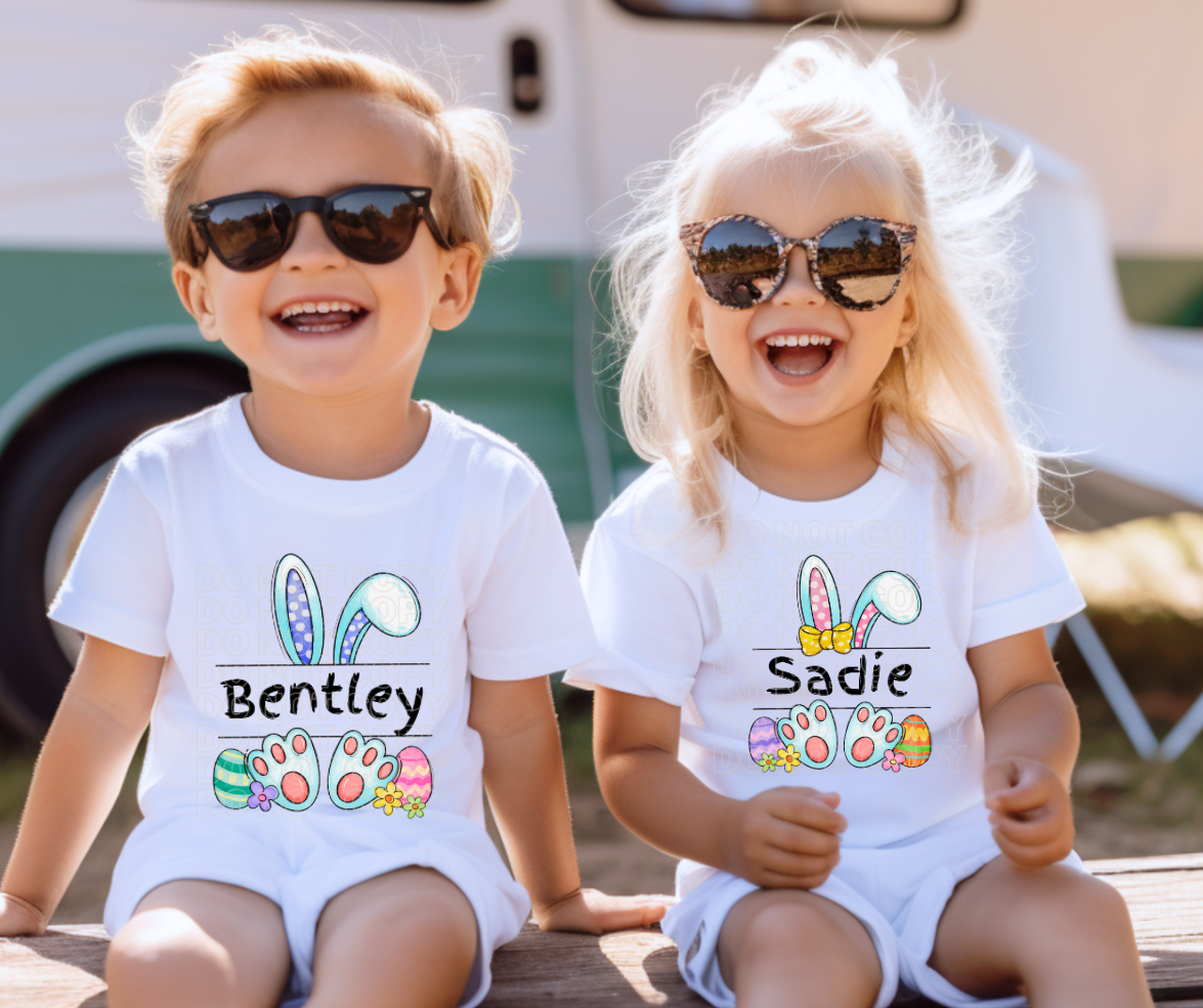 Personalized Names Bunny Ears Pink/Blue DTF Transfer