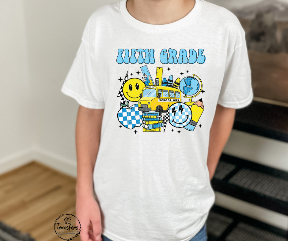 Blue Checkered School Grades (Pre-K-6th grade) Kids DTF Transfer