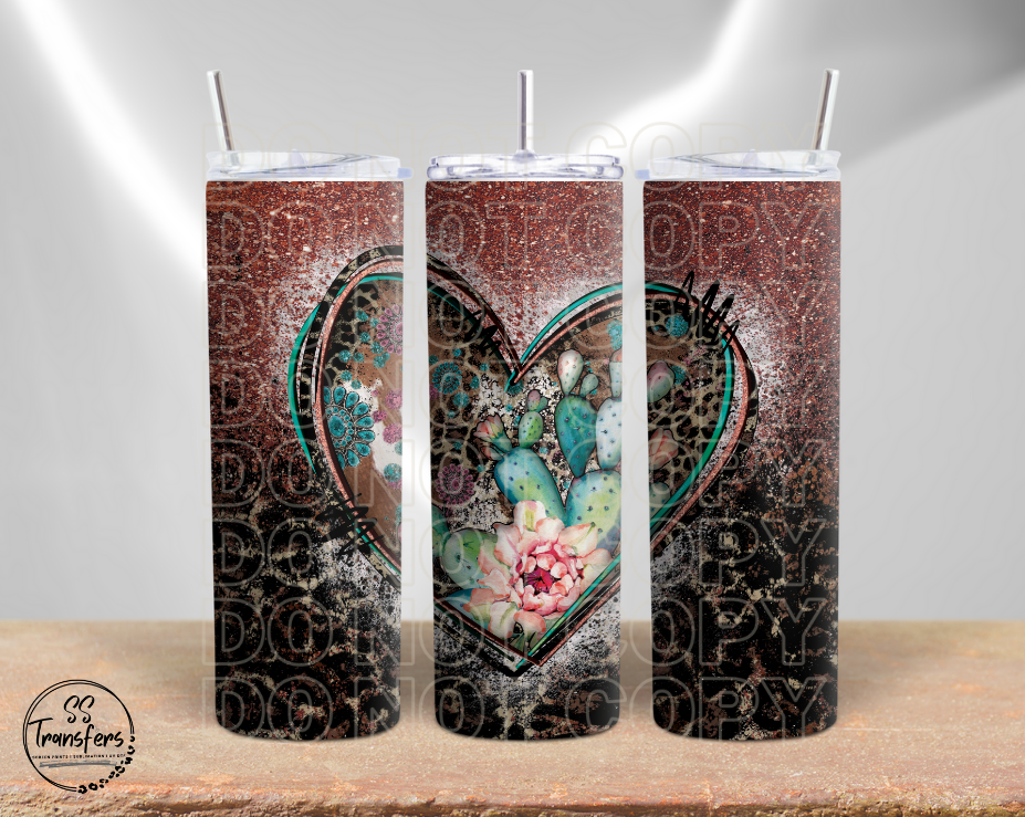 Turquoise Cactus Heart Sub Tumbler Transfer