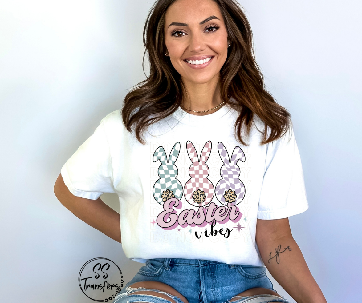 Easter Vibes Checkered Bunnies DTF Transfer