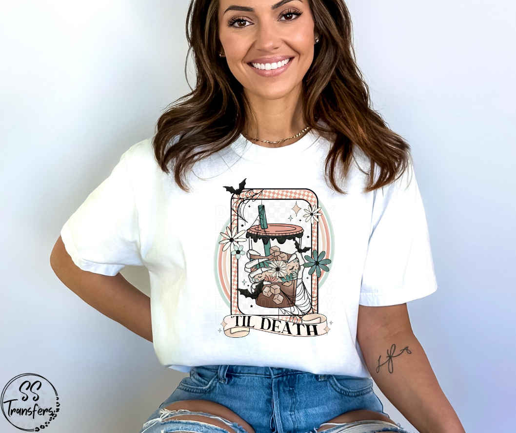 Til' Death Coffee Skelly Hand DTF Transfer