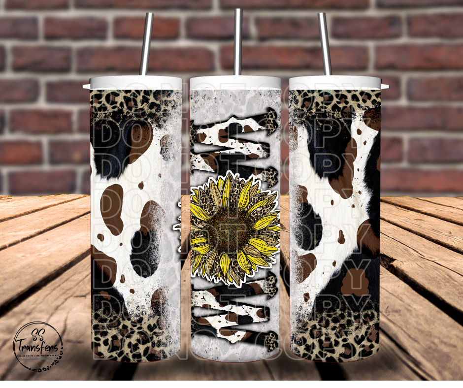 Mom Cowhide Sunflower Sub Tumbler Transfer