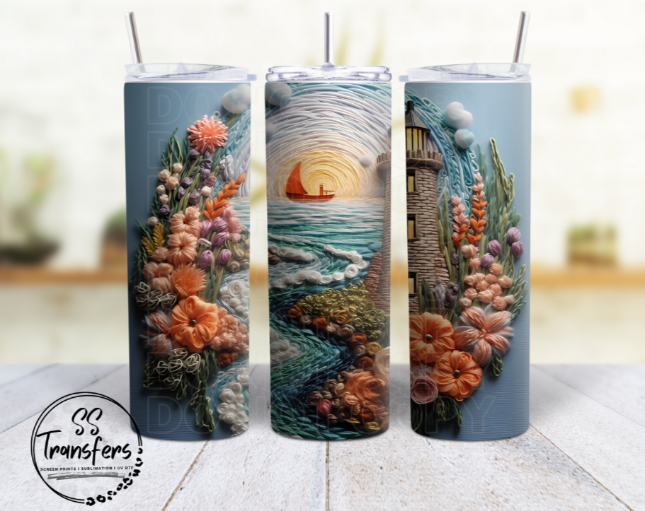 Embroidered Beach Sub Tumbler Transfer